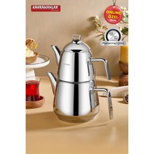 Feyza Design Paslanmaz Çelik Orta Boy Çaydanlık Takımı, Buhar Kapaklı, Şık ve Dayanıklı