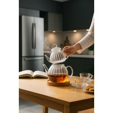 Feyza Design Büyük Beyaz Borosilikat Cam Çaydanlık Takımı, Şık ve Dayanıklı Tasarım