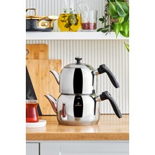 Feyza Design Mini Çelik Çaydanlık Takımı, Indüksiyon Tabanlı, Şık ve Dayanıklı