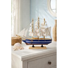 Home Dekor Hediye Dekoratif Premium Ahşap El Yapımı Yelkenli Gemi Maketi Masa Üstü Biblo 24X24 cm LACIVERT-SIYAH 529-F