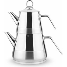 Feyza Design Paslanmaz Çelik Çaydanlık Takımı Aile Boyu Metal Kulp, Şık ve Dayanıklı