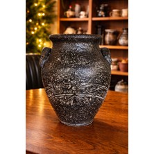 Pitaya Sanat El Yapımı Eskitme Koyu Yeşil Dekoratif Seramik Vazo