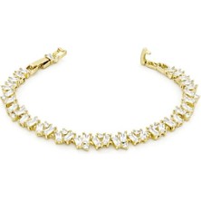 Brezza Lusso Jewelry Zarif Baget Işıltı Tennis Altın Kaplama Kadın Bileklik