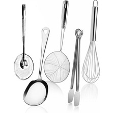 Kitchen Damys Paslanmaz Çelik 5 Parça Set Patates Süzgeci Servis Kasığı Kevgir Izgara Maşa Çırpıcı Çeyiz Seti