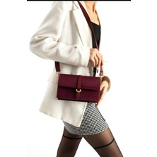 Özüm Çanta Kadın Kemer Detay Süet Uzun Askılı Kol ve Omuz Çantası Bordo