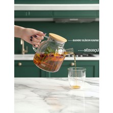 Feyza Design Bambu Kapaklı 1500 ml Cam Demlik, Ocak Üstü Uyumlu, Süzgeçli Çay Demliği