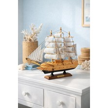 Home Dekor Hediye Dekoratif Premium Ahşap El Yapımı Yelkenli Gemi Maketi Masa Üstü Biblo 24 x 24 cm Ahşap RENK 529 Eb