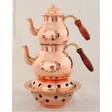 Feyza Design Bakır Osmanlı Ocaklı Aile Boyu Çaydanlık Takımı, Şık ve Dayanıklı Set