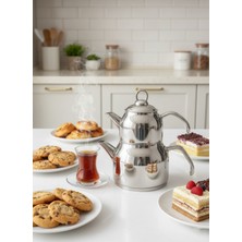 Feyza Design Indüksiyon Uyumlu Mini Çelik Çaydanlık Takımı, Kulplu ve Şık Tasarım