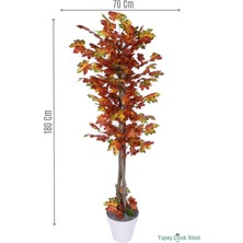 Yapay Çiçek Sitesi Dekoratif Saksıda 3 Gövdeli Yapay Çınar Ağacı Yeşil-Kızıl 180 cm