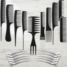 Gaman Profesyonel Kuaför Tarağı Seti 10'lu + 10 Adet Metal Saç Klipsi - Saç Tarama ve Şekillendirme Seti