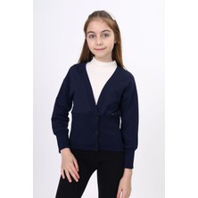 Toontoy Kız Çocuk V Yaka Düğmeli Düşük Omuz Korse Kesim Örme Okul Hırkası - 2 Iplik Kaşkorse