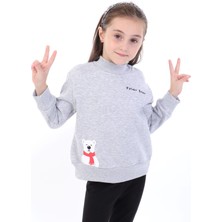 Toontoy Kız Çocuk Baskılı Relax Fit Dik Yaka Düşük Omuz Sweatshirt - Sol Omuz Çıtçıtlı