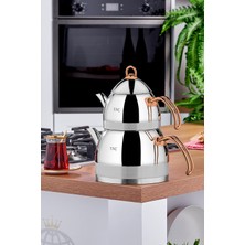 Feyza Design Paslanmaz Çelik ve Bakır Metalik Festa Aile Boyu Indüksiyon Çaydanlık