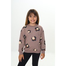 Toontoy Kız Çocuk Relax Fit Bisiklet Yaka Düşük Omuz Baskılı Sweatshirt - 2 Iplik
