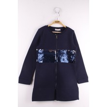 Toontoy Kız Çocuk Kolej Yaka Fermuarlı Pul Payet Nakış Baskılı Örme Hırka - 2 Iplik Şardonlu