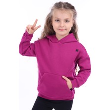 Toontoy Kız Çocuk Oversize Kapüşonlu Cepli Düşük Omuz Baskılı Sweatshirt - 3 Iplik Şardonlu