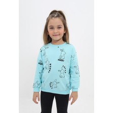 Toontoy Kız Çocuk Relax Fit Bisiklet Yaka Düşük Omuz Baskılı Sweatshirt - 2 Iplik