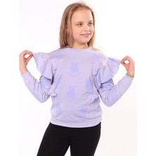 Toontoy Kız Çocuk Regular Fit Bisiklet Yaka Fırfırlı Baskılı Sweatshirt - 2 Iplik