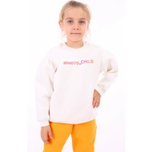 Toontoy Kız Çocuk Oversize Bisiklet Yaka Büzgülü Balon Kollu Baskılı Sweatshirt - 3 Iplik Şardonlu