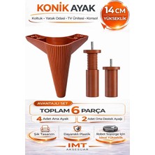 Konik 14 cm Ceviz Mobilya Ayağı 6'lı Set  Robot Süpürgeye Uyumlu Koltuk Tv Ünitesi Konsol Ayağı