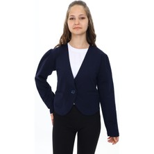 Toontoy Kız Çocuk V Yaka Blazer Kapama Cepli Düşük Omuz Örme Okul Hırkası - 2 Iplik