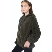 Toontoy Kız Çocuk Kapüşonlu Fermuarlı Cepli Reglan Kol Peluş Hırka
