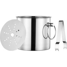 Perlotus Paslanmaz Çelik 1250 ml Buz Kovası Seti Süzgeçli Iç Hazne 12 cm Mini Maşalı