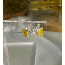 Lumiera Silver Şık Tasarım 925 Ayar Gümüş Mineli Çocuk Küpe- Model: Sarı Kelebekk