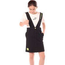 Toontoy Kız Çocuk Bisiklet Yaka Basic T-Shirt ve Askılı Cepli Nakış Baskılı Salopet Elbise - 2'li Takım