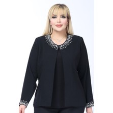 Ladies First Büyük Beden 4049 Siyah Ceket+Bluz Takım