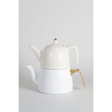 Feyza Design Şık Porselen Demlik ve Emaye Çaydanlık Seti, Zarif ve Kullanışlı Tasarım