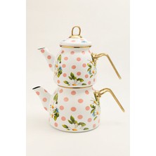 Feyza Design Papatyalı Emaye Çaydanlık Takımı, Pembe Puantiyeli, Retro ve Lüks Tasarım