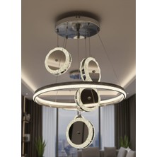 Bohem Aydınlatma Krom Çift Çember 4'lü Sarkıt 3 Renk LED Modern Salon Avizesi