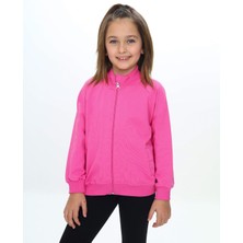 Toontoy Kız Çocuk Dik Yaka Fermuarlı Cepli Reglan Kol Örme Hırka - 2 Iplik