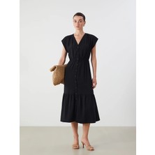 Lc Waikiki Yeni Sezon V Yaka Dokulu Belden Oturtmalı Elbise