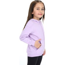 Toontoy Kız Çocuk Kapüşonlu Fermuarlı Cepli Düşük Omuz Nakış Baskılı Örme Hırka - 2 Iplik