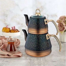 Feyza Design 8200 L Çaydanlık Seti, Bio Granit, Cam Kapaklı, Siyah Bakır Gövde