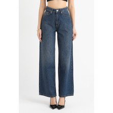 Moviment Indigo Yıkamalı Yüksek Bel Rahat Kesim Wide Leg Kot Pantolon