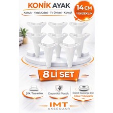 Konik 14 cm Beyaz 8 Adet Mobilya Ayağı Robot Süpürgeye Uyumlu Koltuk Tv Ünitesi Konsol Ayağı
