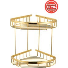 Banyom Home Paslanmaz Pirinç Zerrin 2'li 22X22 cm Şampuanlık Banyo Rafı