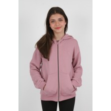 Toontoy Kız Çocuk Kapüşonlu Fermuarlı Cepli Düşük Omuz Nakış Baskılı Örme Hırka - 3 Iplik Şardonsuz