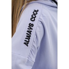 Toontoy Kız Çocuk Oversize Kapüşonlu Büzgülü Düşük Omuz Nakış Baskılı Yırtmaçlı Sweatshirt - 2 Iplik