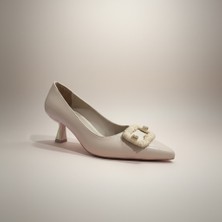 Modayak Zarif Pudra Ince Topuk Sivri Burun Tokalı Topuklu Ayakkabı