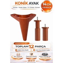 Konik 14 cm Ceviz 12 'li Set Mobilya Ayağı Robot Süpürgeye Uyumlu Koltuk Tv Ünitesi Konsol Ayağı
