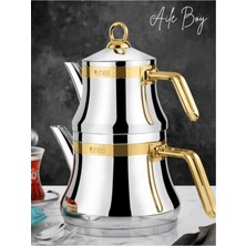 Feyza Design Paslanmaz Çelik Çaydanlık, Aile Boy, Kulplu, Şık ve Dayanıklı Tasarım