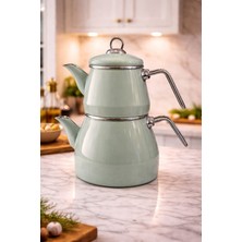 Feyza Design Şık Emaye Piramit Çaydanlık, Gri Renkli ve Dayanıklı Tasarım