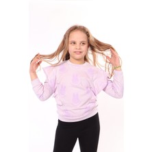 Toontoy Kız Çocuk Regular Fit Bisiklet Yaka Fırfırlı Baskılı Sweatshirt - 2 Iplik