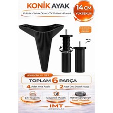 Konik 14 cm Siyah Mobilya Ayağı 6'lı Set Robot Süpürgeye Uyumlu Koltuk Tv Ünitesi Konsol Ayağı