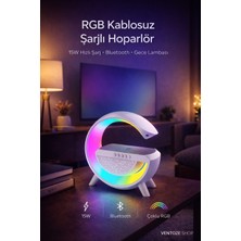 Ventoze Kablosuz Işıklı Hoparlörlü Şarj Standı | Gece Lambası Kablosuz Şarj ve Bluetooth Hoparlör Bir Arada